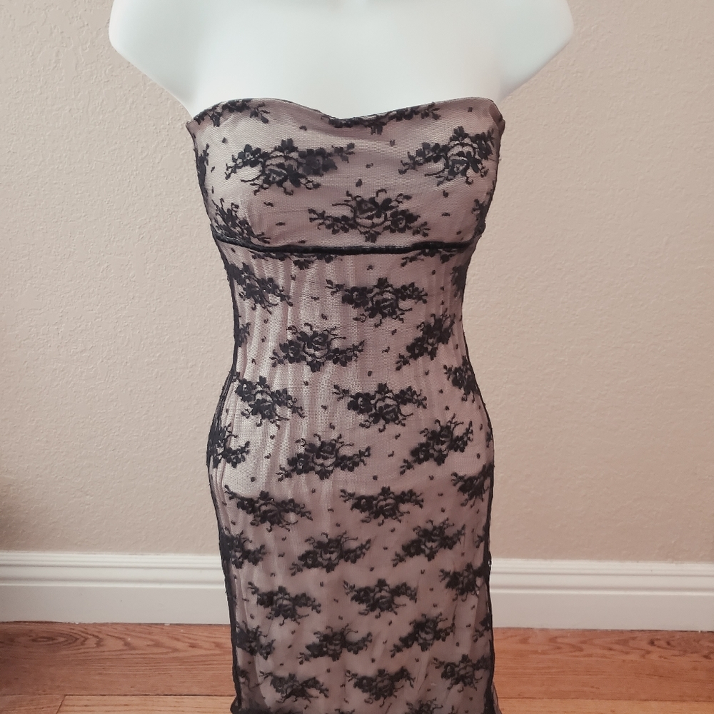 Ruby Black and Nude Lace strapless Dress